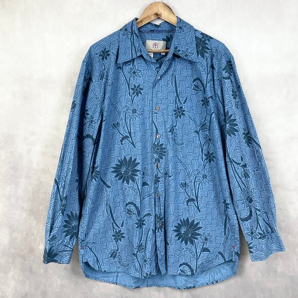 The Territory Ahead Mens Shirt Large Blue Floral Cotton Coastal‎ Retro Art Print - Picture 1 of 12